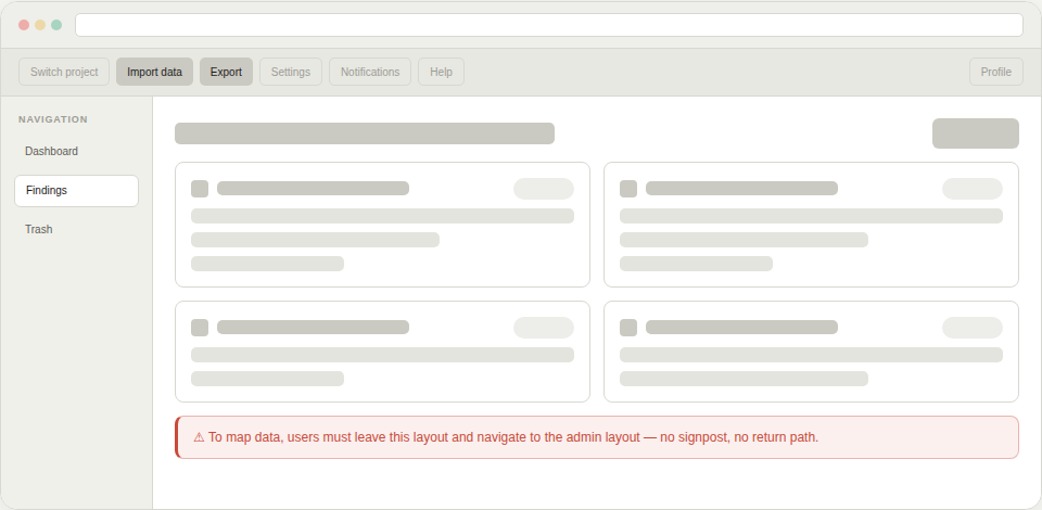 Wireframe showing the original navigation layout